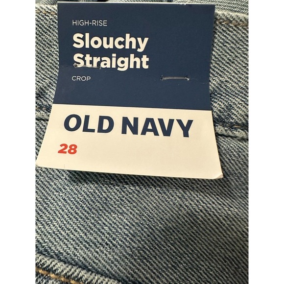NWT Old Navy Womens High Rise Slouchy Straight Jeans 28 Cropped Distressed Denim - Picture 11 of 11